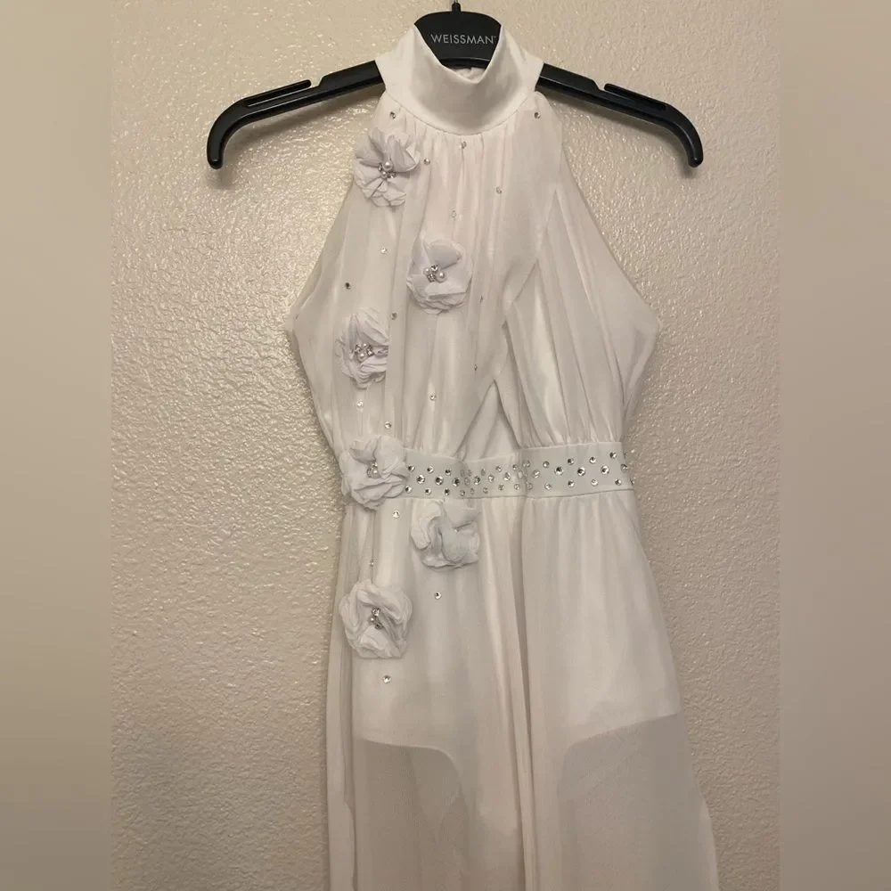 WEISSMAN solo custom Dance lyrical costume maxi dress white 15431 MC med child